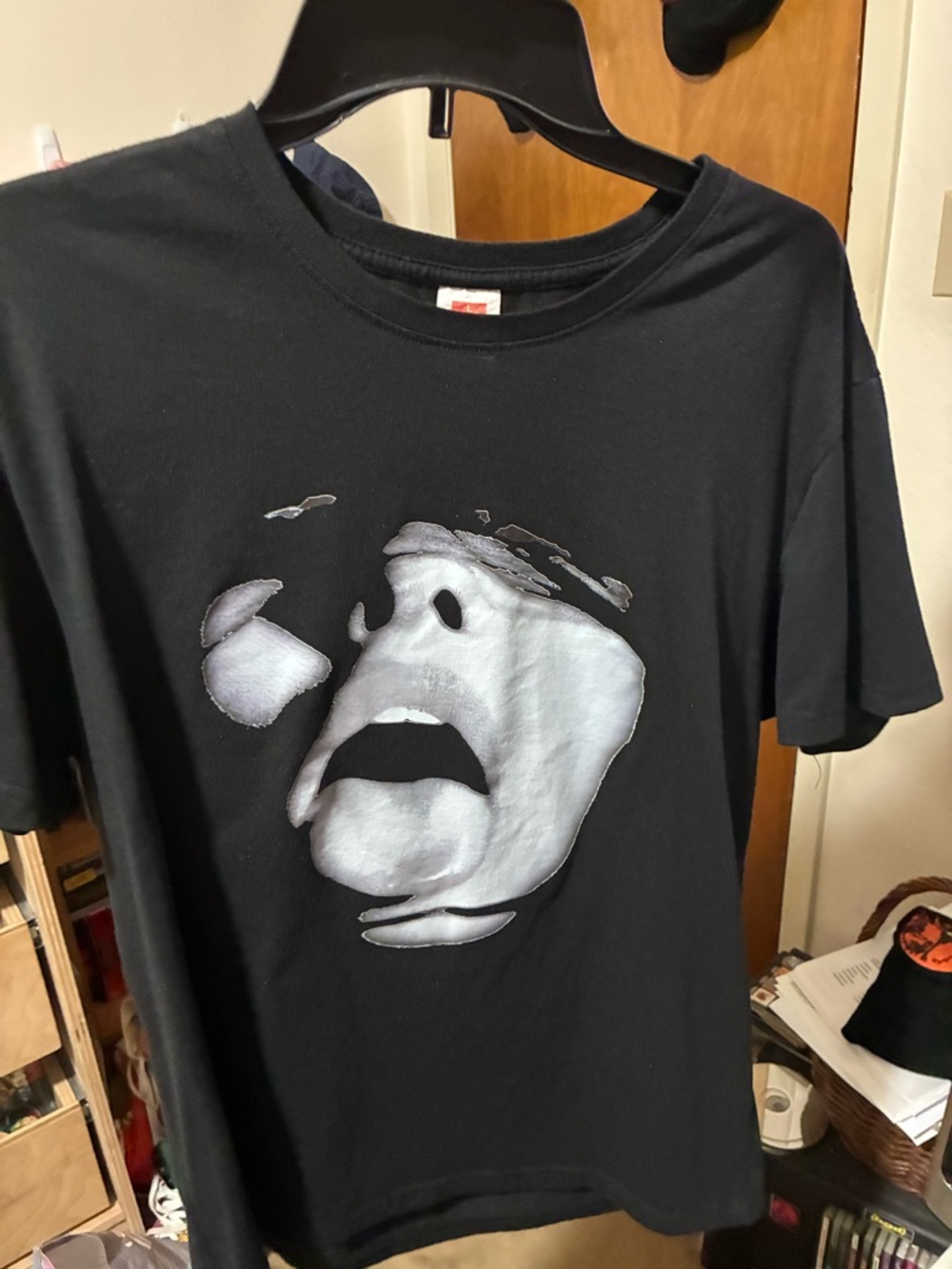 Black Graphic Men's T‑Shirt with White Face Print